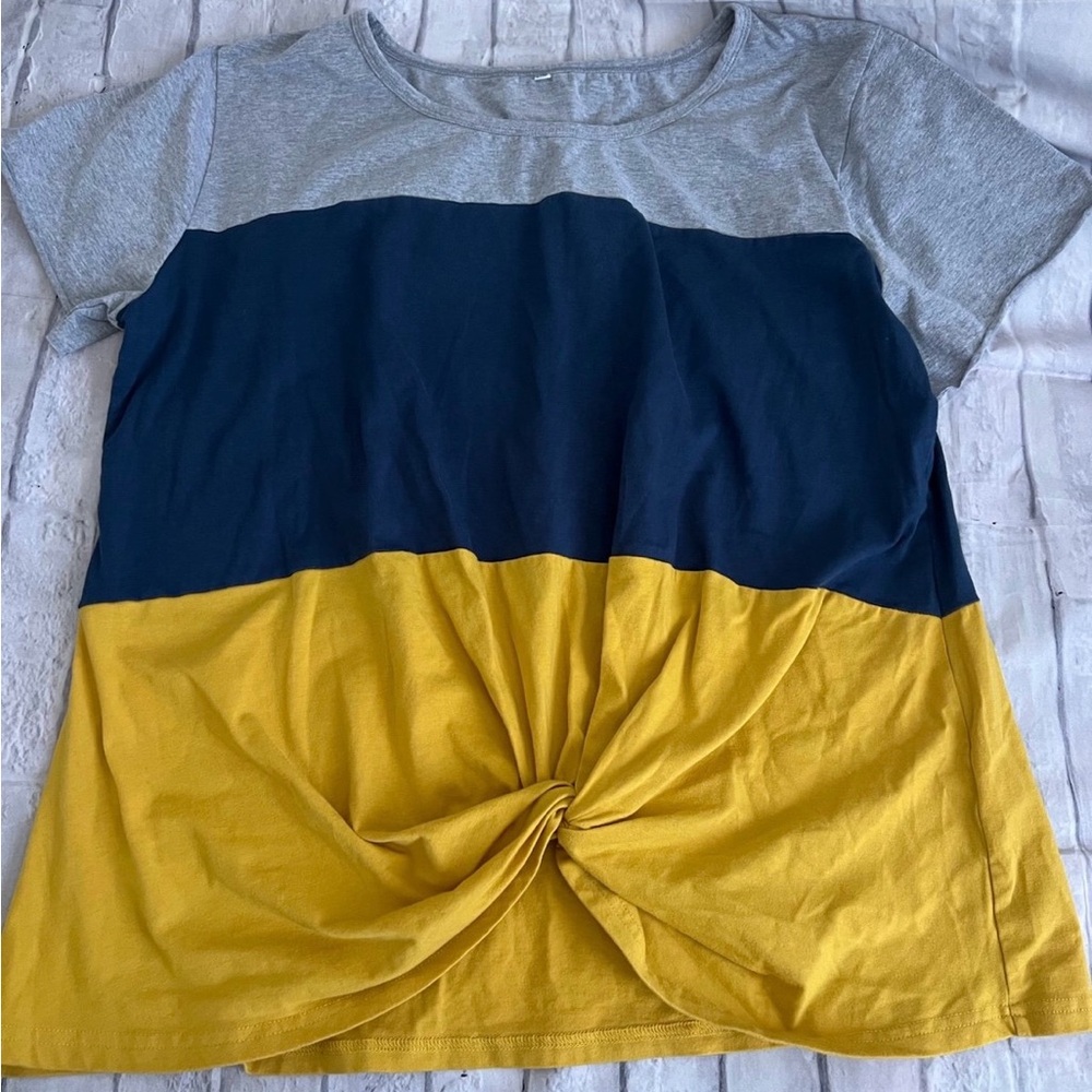 Colorblock Women’s Shirt - Gray, Navy, and Yellow